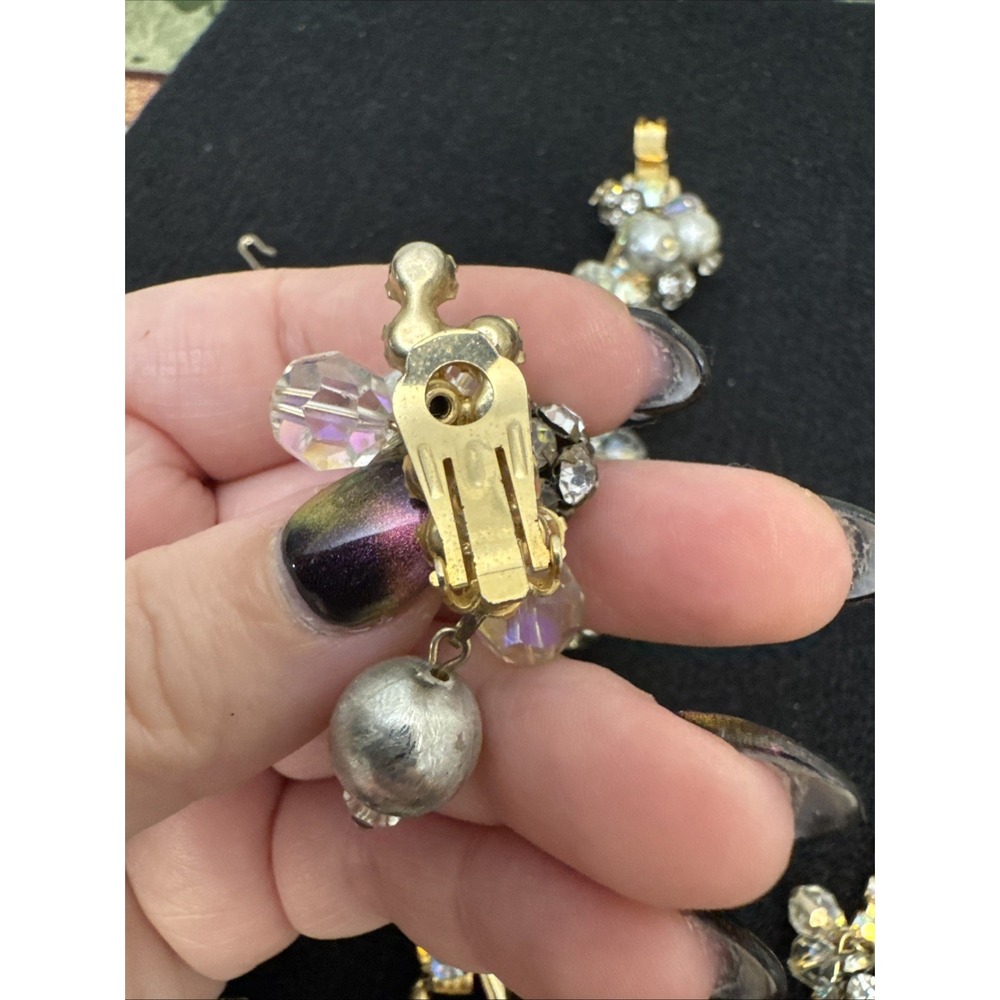 Decadent Juliana D&E Faux Pearl Iridescent Rhinestone 3 Piece Parure Set AB Rare - Picture 10 of 16
